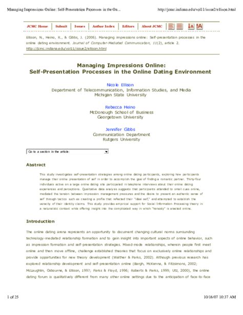 managing impressions online self-presentation processes in the online dating environment